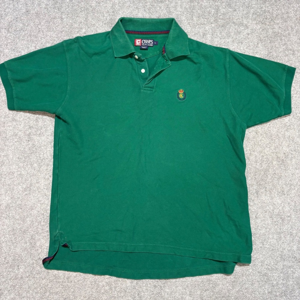 Chaps Ralph Lauren Mens Green Short Sleeve Crest Logo Polo Shirt Large